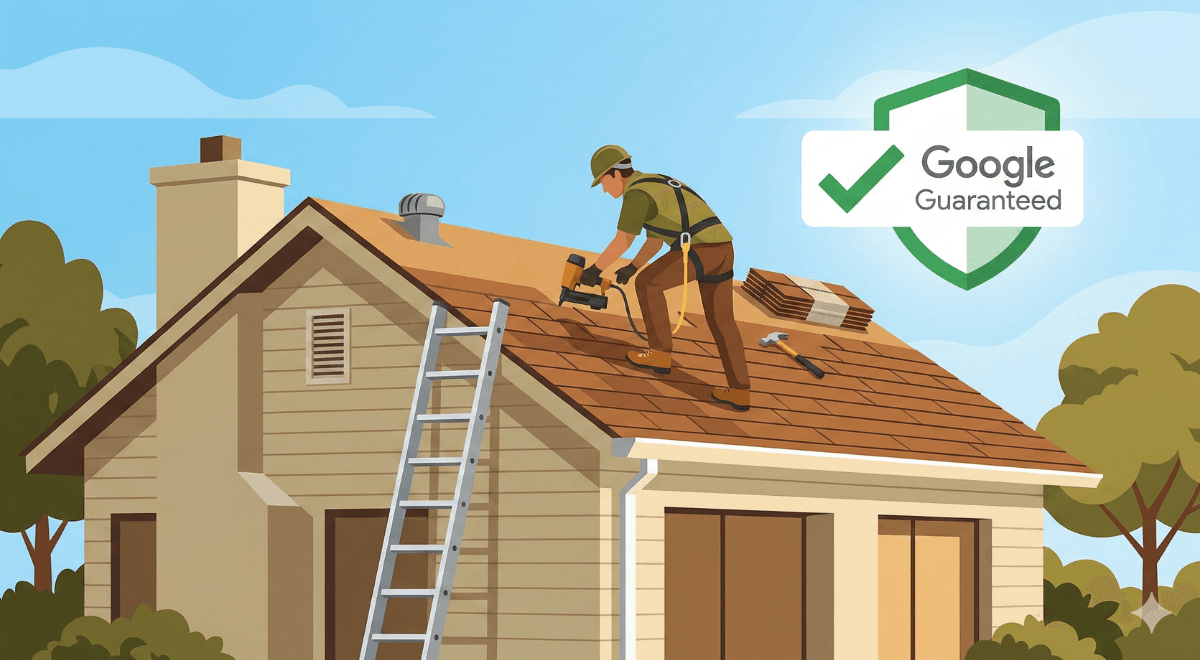 Google Local Services Ads for roofing contractors showing verified badge and roofing leads